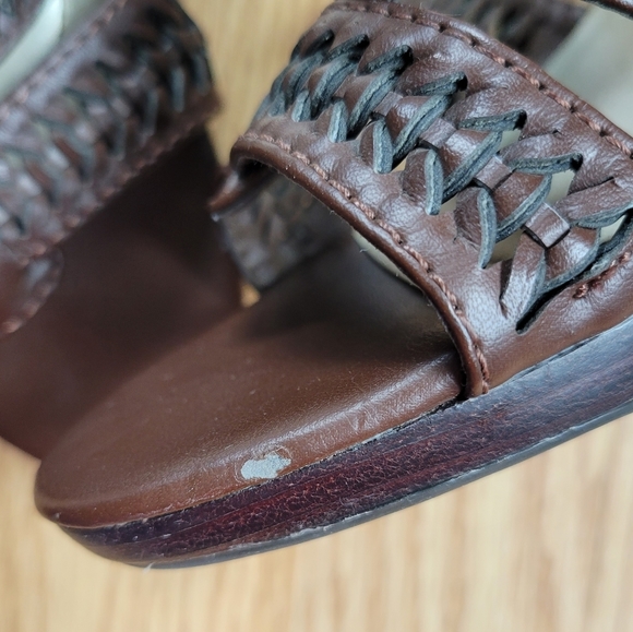 Size 8 Apt 9 Brown Leather Open Toe 4 inch Heels - Picture 5 of 8